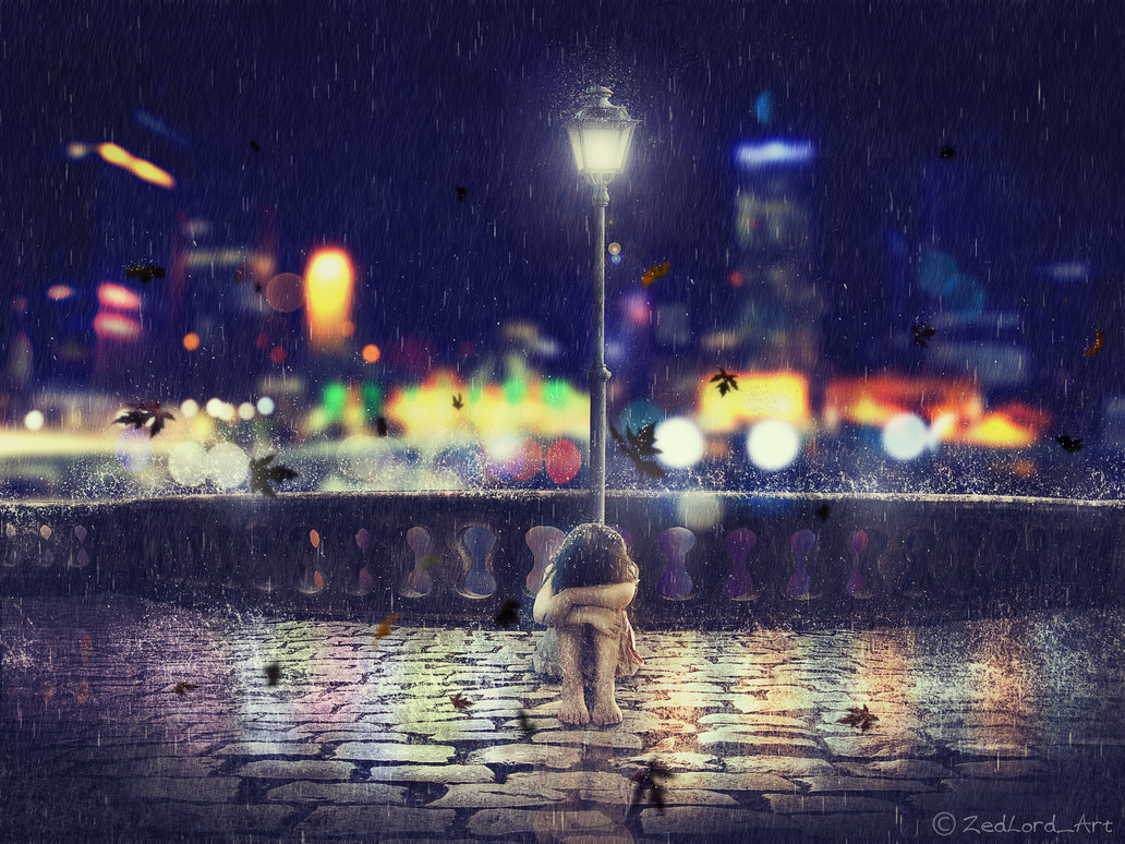 Девушка дождь город