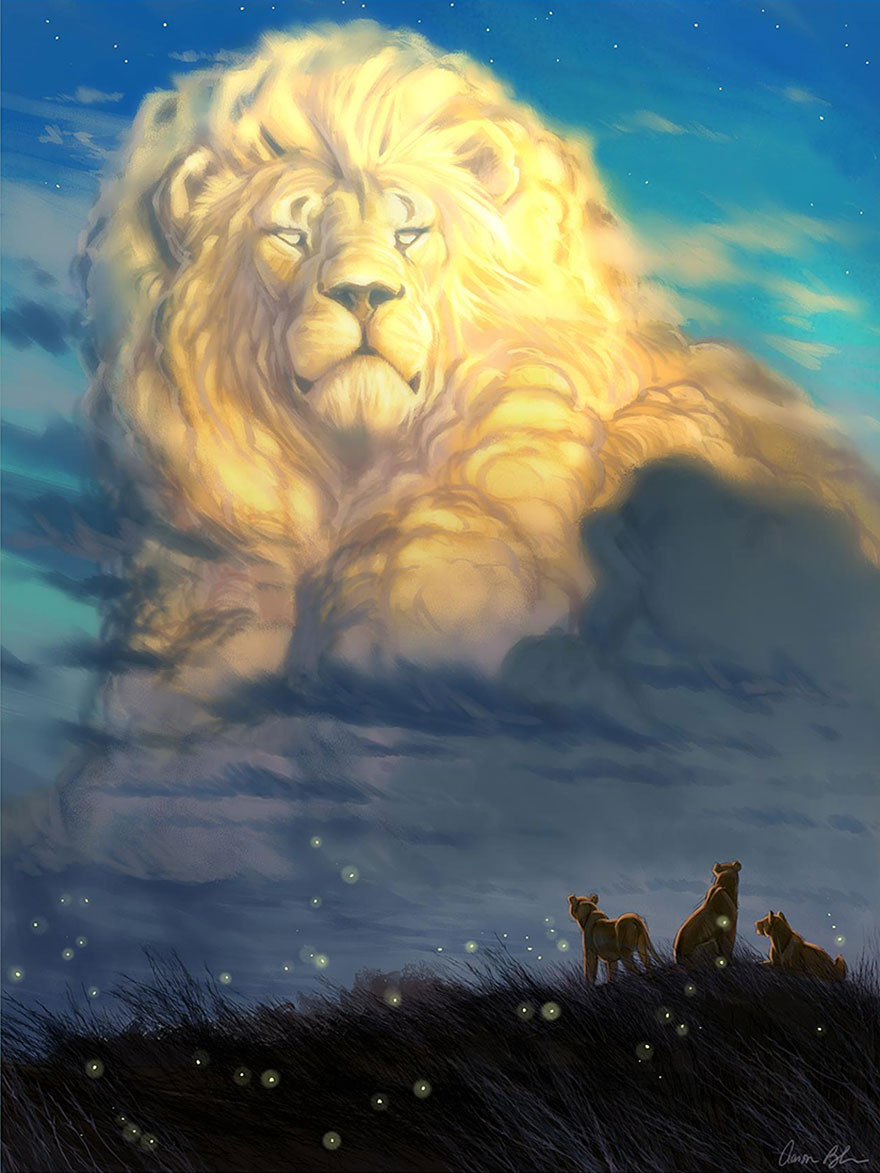 лев на вершине горы