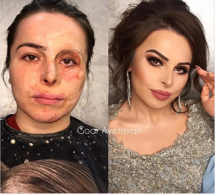 Меняющий макияж до и после