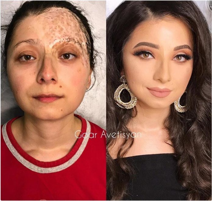 Меняющий макияж до и после